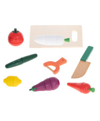 Wooden vegetables for cutting on a magnet in a box + accessories