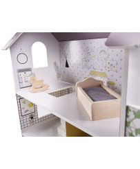 Wooden dollhouse + furniture 70cm grey