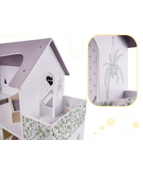 Wooden dollhouse + furniture 70cm grey