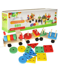 Wooden sorter dexterity puzzle train locomotive + wagons 30cm