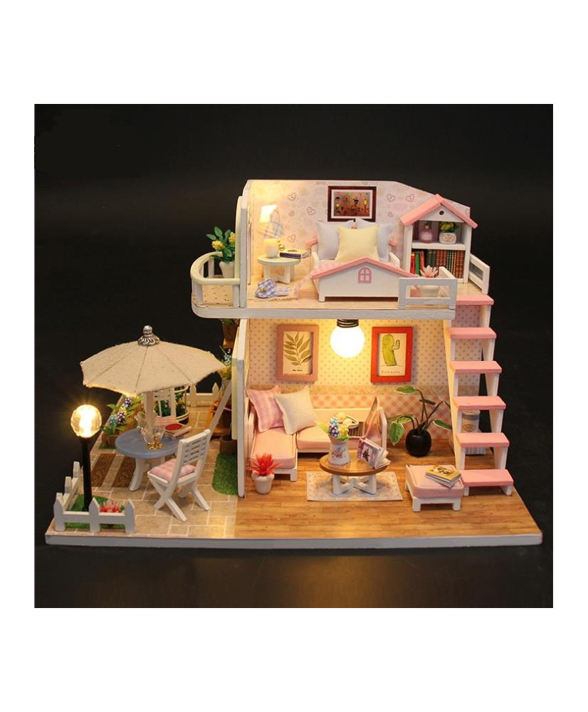 Dollhouse bunkhouse wooden model to assemble LED