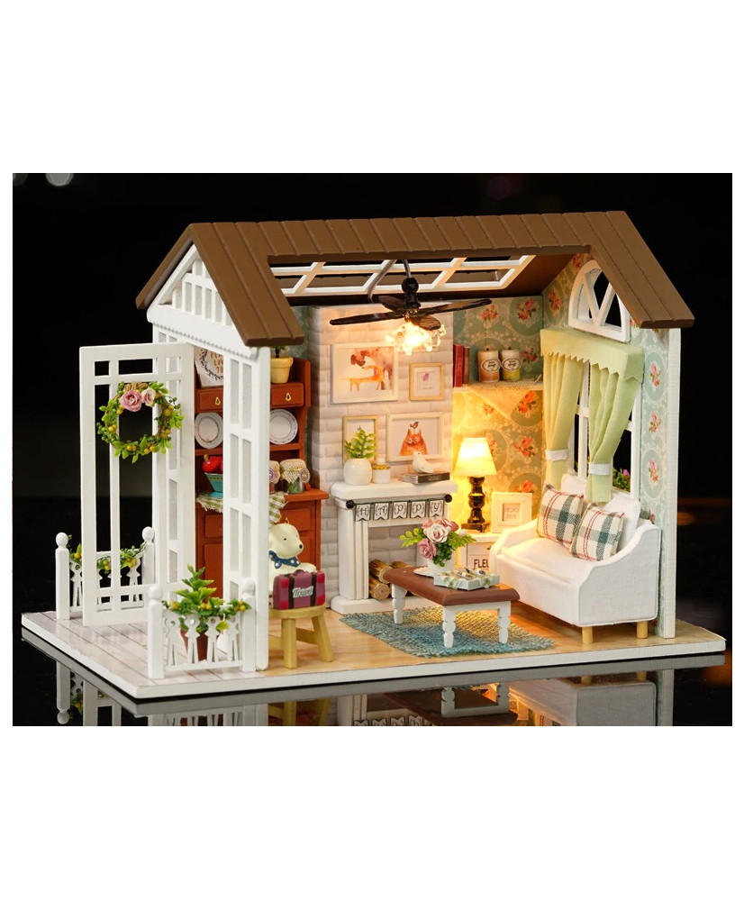 Dollhouse wooden living room model to assemble LED 8008-A