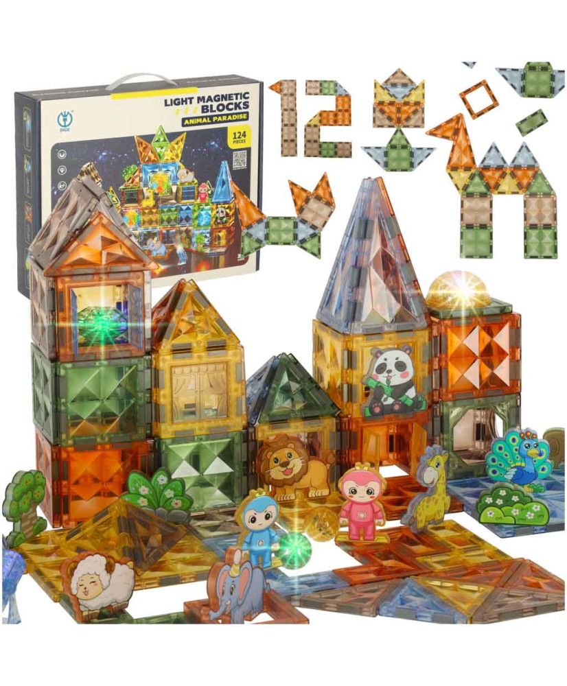3D construction magnetic blocks glowing animal park 124 el.