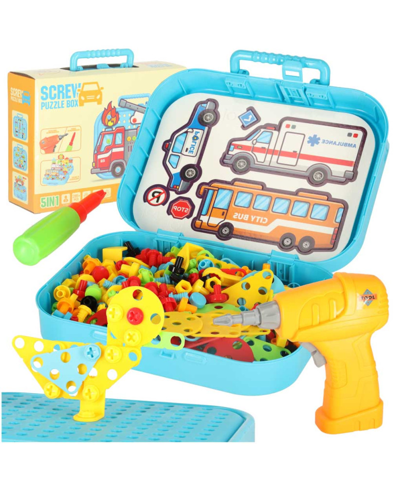 Construction bricks in a suitcase + screwdriver guard po