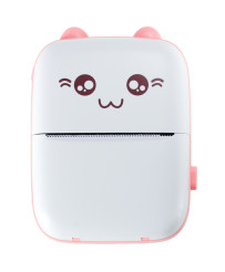 Mini thermal label photo printer + USB cable cat pink