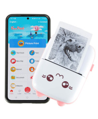Mini thermal label photo printer + USB cable cat pink
