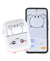 Mini thermal label photo printer + USB cable cat pink