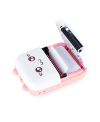 Mini thermal label photo printer + USB cable cat pink