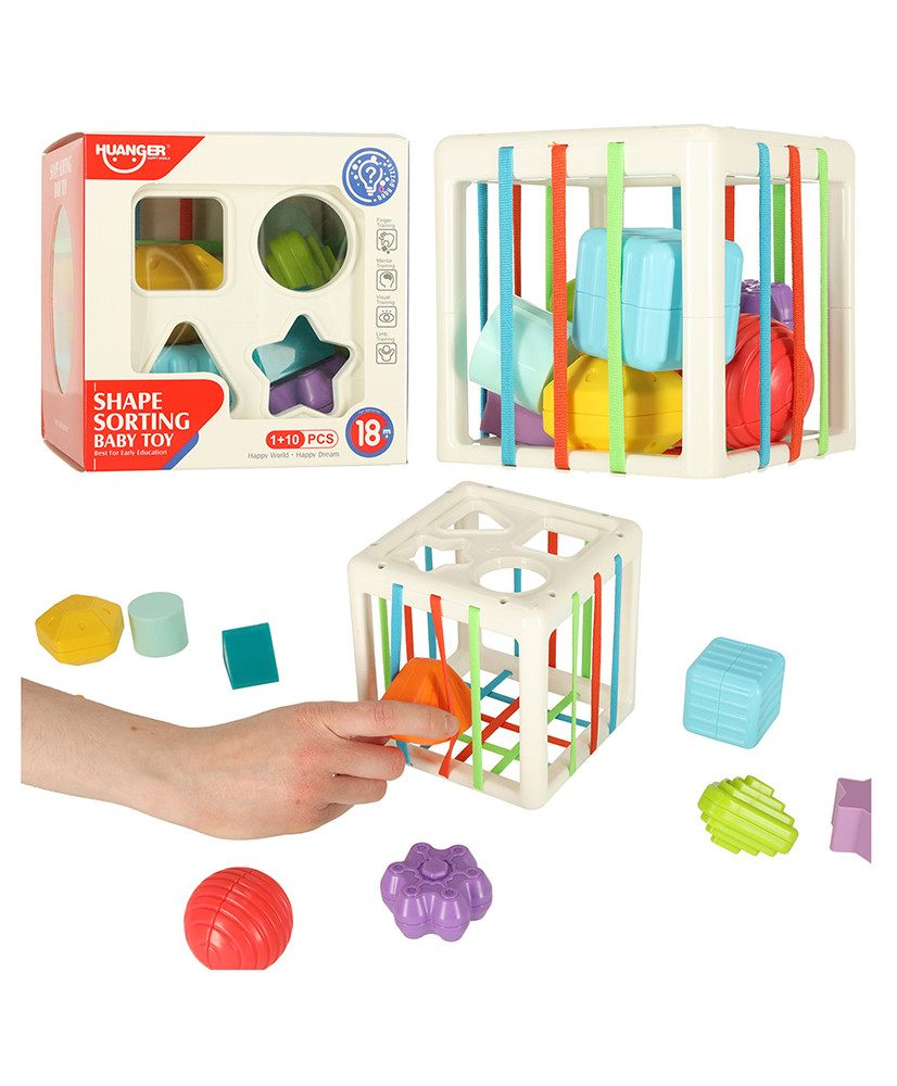 Flexible cube sensory puzzle plug-in blocks square with shape sorter