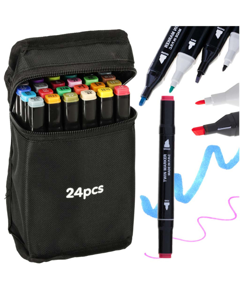 Double-sided alcohol markers in case 24 + stand