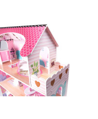 MDF wooden dollhouse + furniture 70cm pink LED