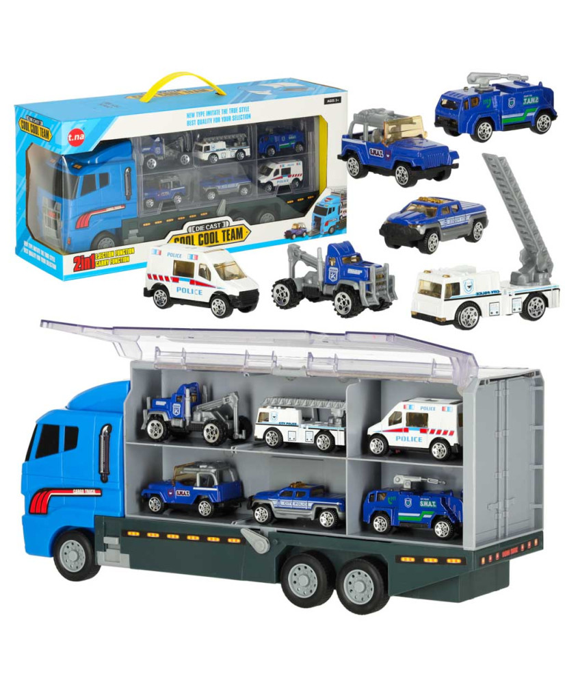 Transporter truck TIR launcher + metal cars police